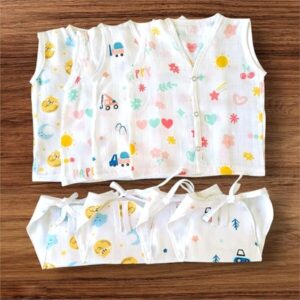 Minku Creations New Born Baby Boy's & Baby Girls Front Open Jhabla & Nappies Set (0-3 Months, Multi Printed)